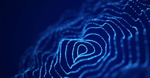 multiple illuminous circles making a ripple effect on dark blue background