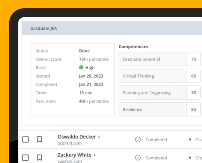 graduate hiring results summary tablet