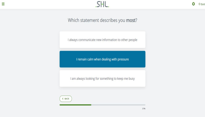 mobile screenshot of a personality assessment question with three possible answers