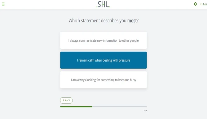 mobile screenshot of a personality assessment question with three possible answers